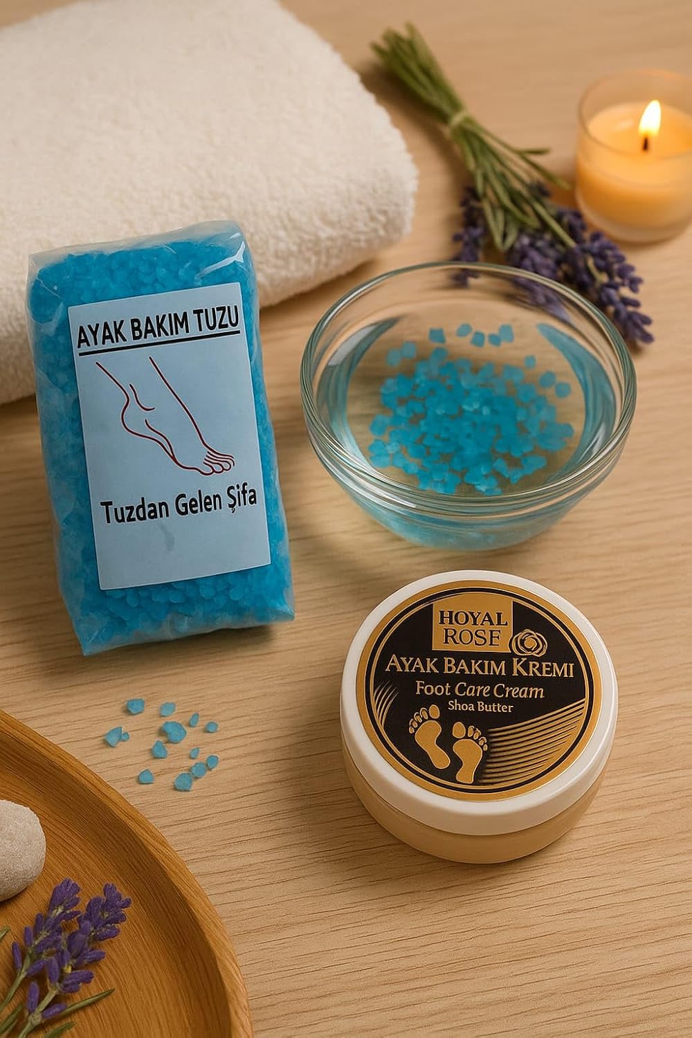 ROYAL ROSE Ayak Bakım Tuzu (750 g) + Ayak Bakım Kremi (125 ml) 2’li Spa Seti (LAVANTA, 750 GR)