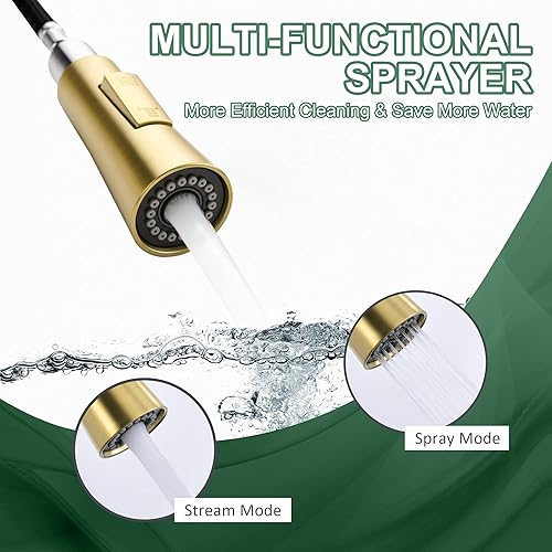 Miniatura 5 de Tohlar Grifo de cocina dorado, grifos de cocina con rociador extraíble, grifo de cocina de una sola manija de acero inoxidable apto para 1 o 3 Oro