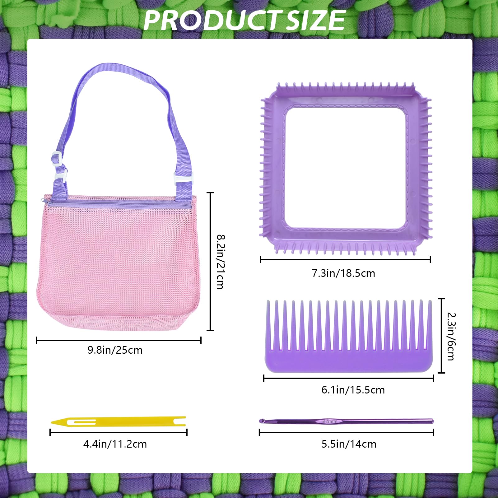 Artcome Kit di telaio per tessitura con 400 passanti di 10 colori, uncinetto in metallo, navetta, pettine per tessitura, borsa a mano, kit per presine, per ragazze e adulti (viola)