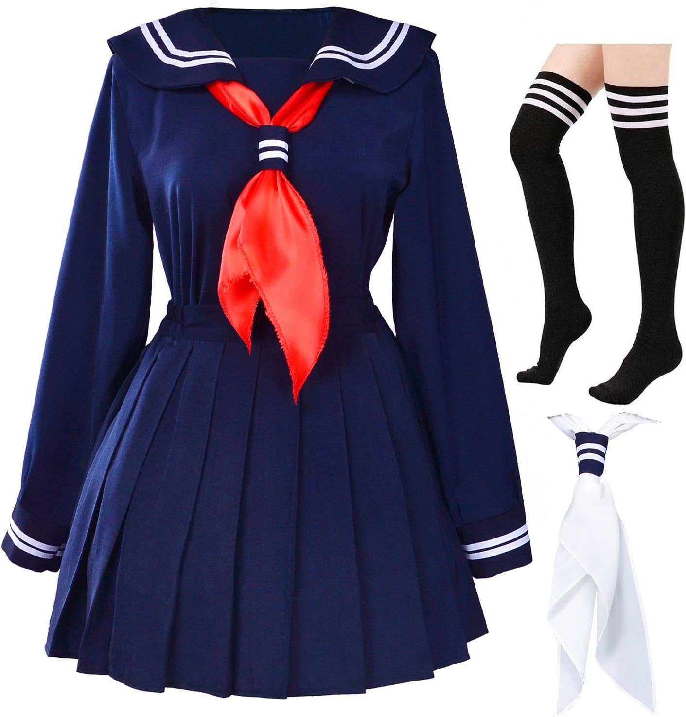 Classic Japanese School Girls Sailor Dress Shirts Uniform Anime Cosplay Costumes with Socks Set