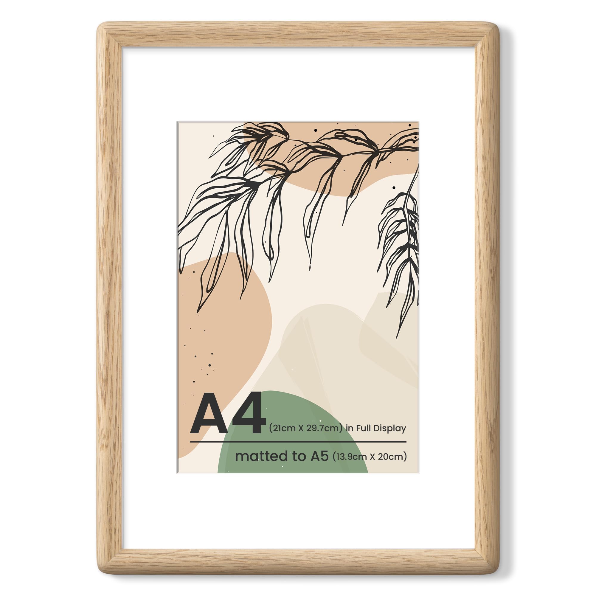 Axeman A4 Picture Frame, USA-Sourced Oak Wood Frame with Real Glass, Rounded Corner A4 Oak Frame with Mount for A5 Photos, Wall Hanging or Tabletop Display