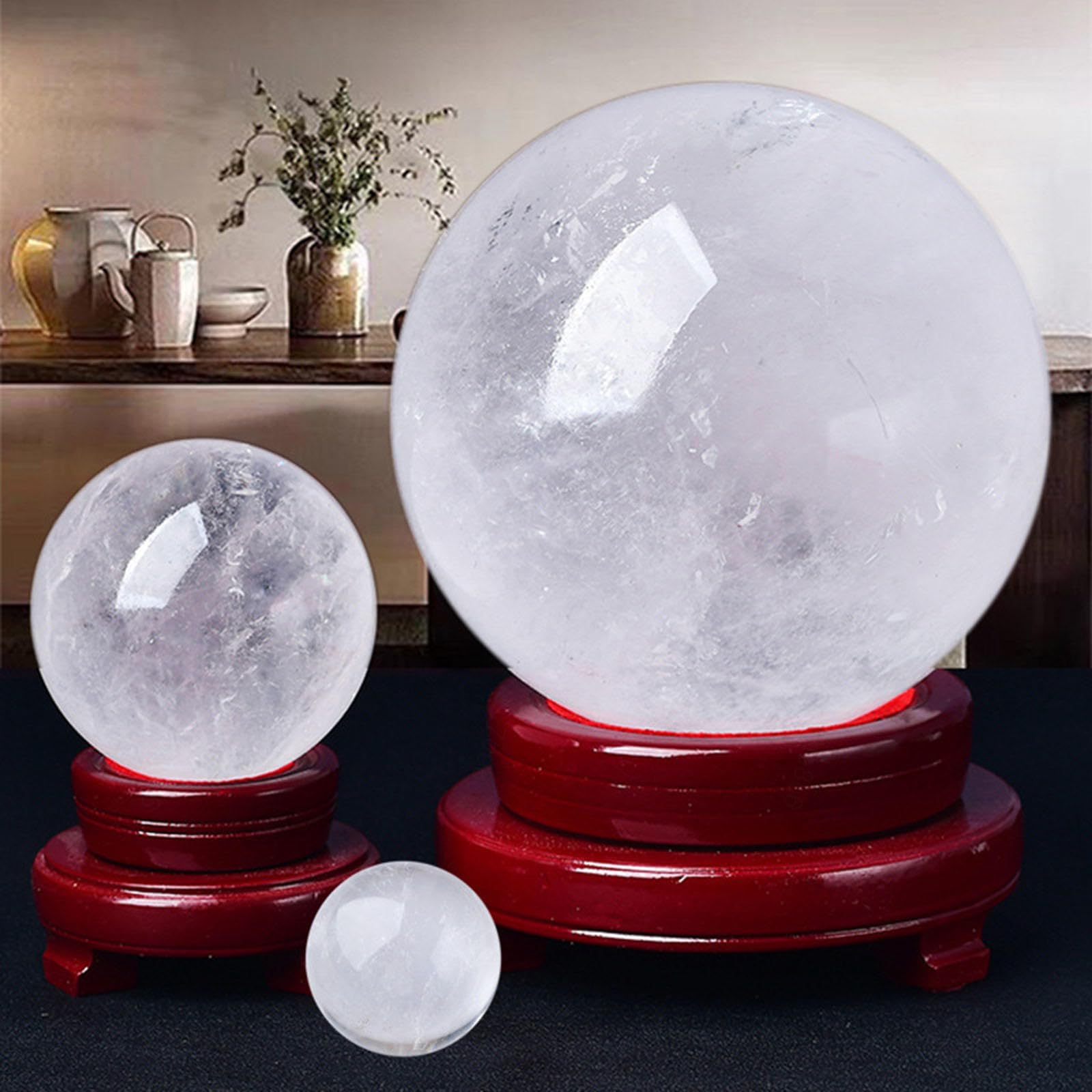 Bola de Cristal Natural Bola de Piedra Preciosa de Cuarzo Transparente Blanco con Soporte Bola Curativa Decoración del Hogar Amor Próspero Invitar Riqueza Deseando Energía Reiki,90mm