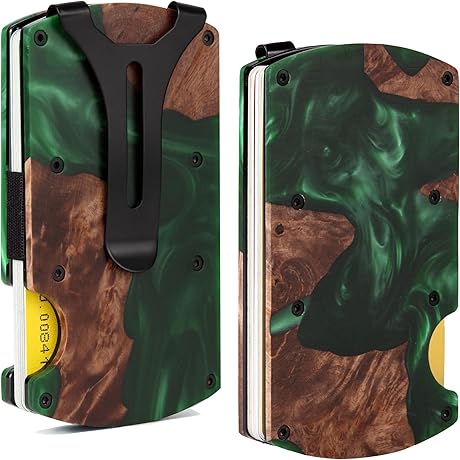 Wood Resin Wallet, Unique Pattern, Sliding Eject, WALLET Minimalist Slim RFID Blocking...