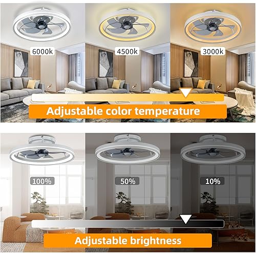 Miniatura 5 de Ventilador de techo inteligente sin aspas con luz compatible con Alexa y Google Assistant, ventiladores de techo de montaje empotrado, LED de 3