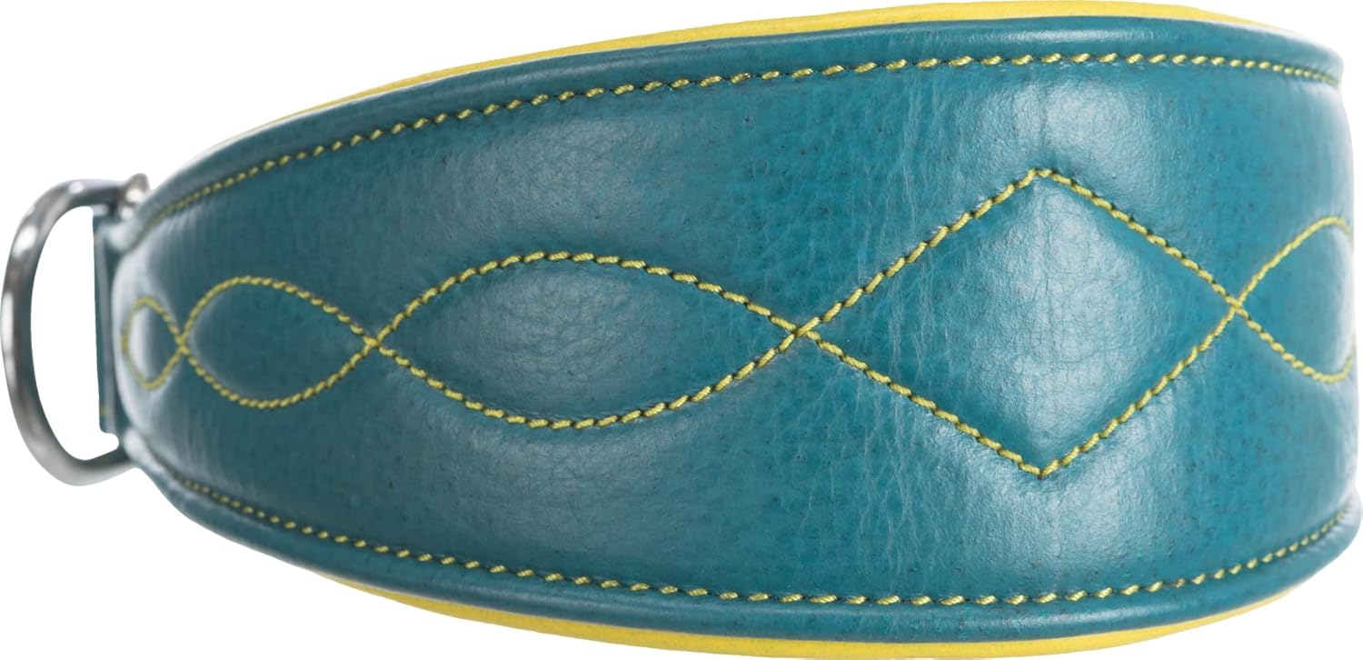 Leather Collar Active Comfort for Greyhounds, S-M: 33-42 cm / 60 mm, Kerosene/Yellow, Leather, Collars, halters, Dogs, News