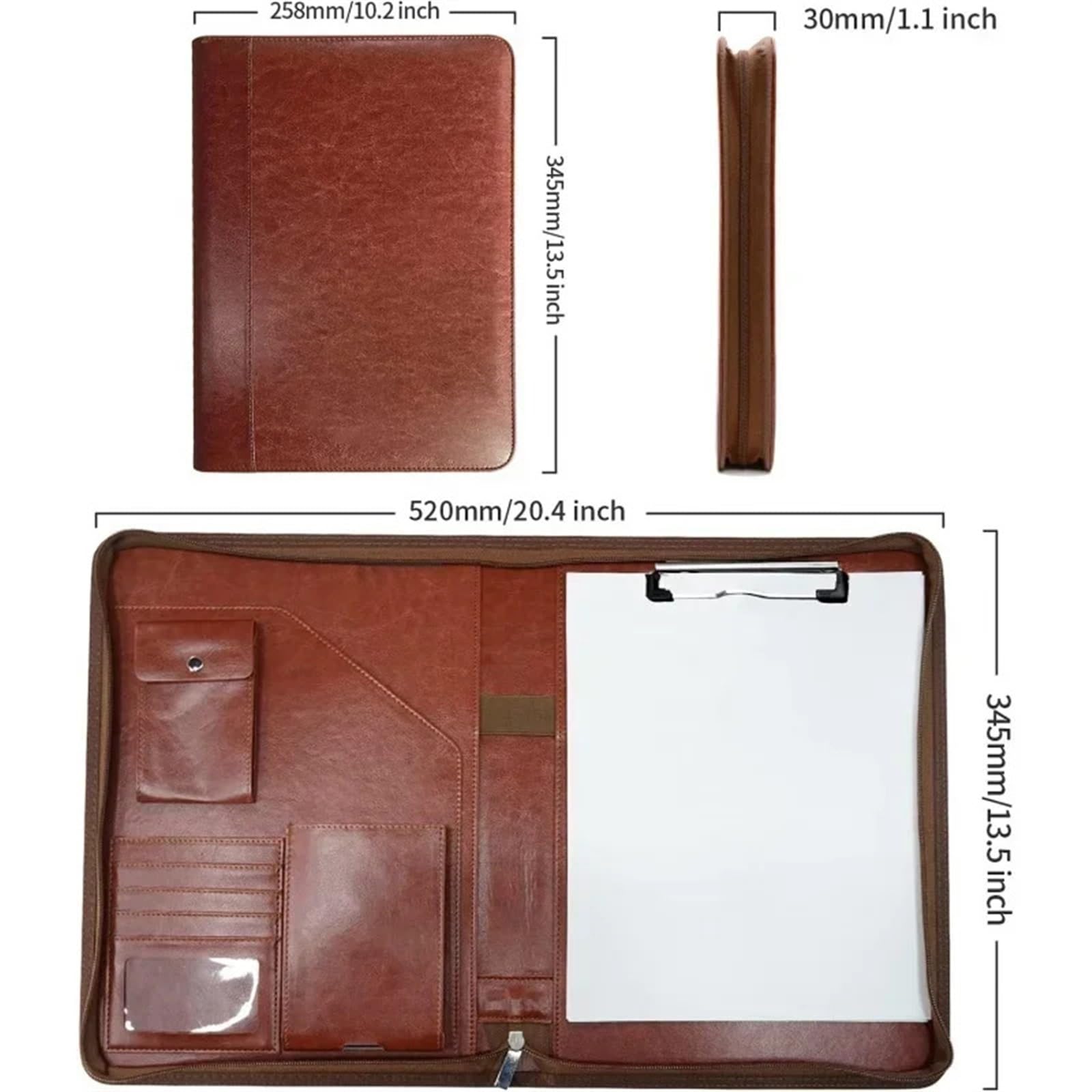 Porte Document Homme Classeur de contrat de conférence Papeterie d'affaires Classeurs en Cuir Organiseur Multifonctionnel à Fermeture éclair Porte-Cartes(Black)