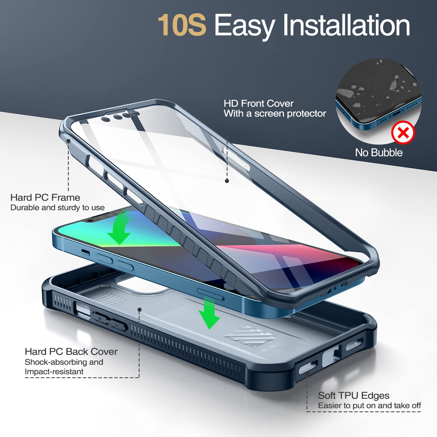 Coque Complète Protection 360° Pour IPhone 13 (6.1") - Transparente Anti-choc - Avec Film écran Intégré