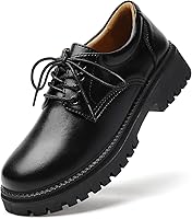 IUY Women's Black Platform Oxford Shoes - Comfortable Faux Leather Lace-Up Brogues for Work, Office & Casual Wear