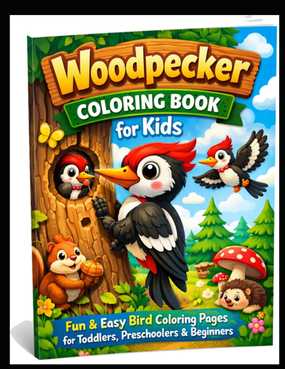 Woodpecker Coloring Book for Kids: Fun & Easy Bird Coloring Pages for Toddlers, Preschoolers & Beginners | Cute Forest Animals Activity Book