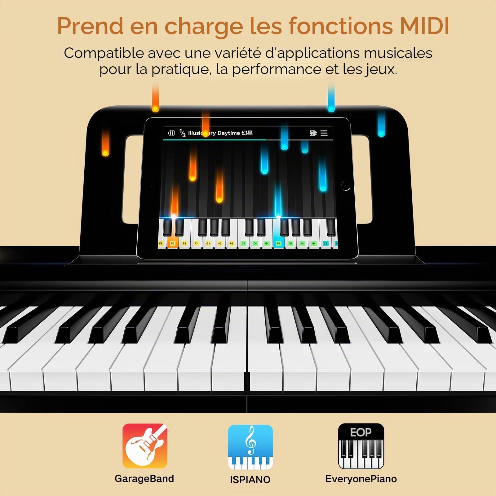 TERENCE Piano Numérique 88 Touches, Piano Portable avec Clavier semi - pondéré, avec Enregistrement et Support Bluetooth, avec Pédale et Haut-parleur à 4 unités, Choix Préféré pour les Débutants noir