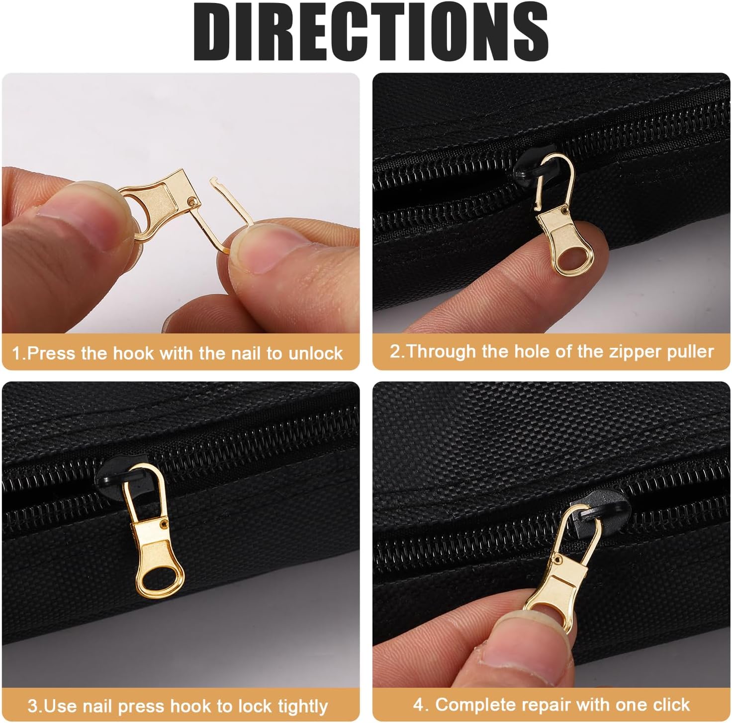 8pcs Zipper Pulls Replacement, Detachable Zipper Pullers Fixer Repair Kit Zipper Replacement Slider Zipper Pull Tab for Clothing Backpack Jackets Pants Luggage (Gold)