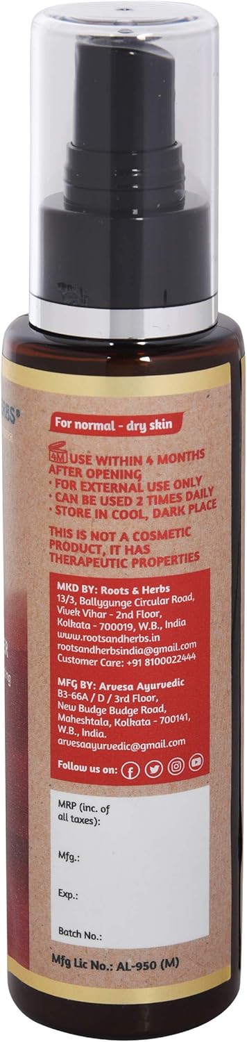 ROOTS AND HERBS Ayurvedic Natural Treatment 100% Vegan No Paraben Hydrating Kashmiri Kesar Toner