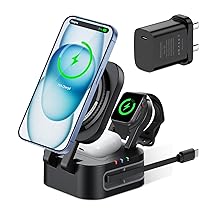 15W 3 in 1 Caricatore Wireless per iPhone 17, 16, 15, 14, 13, 12, Pro, Max, Plus con Magsafe, Stazione Ricarica Apple Wireless Charger Rapida per Apple Watch Ultra 3, 11, 10, 9, 8, 7, 6, SE 3, AirPods Pro 4, 3, 2,Nero