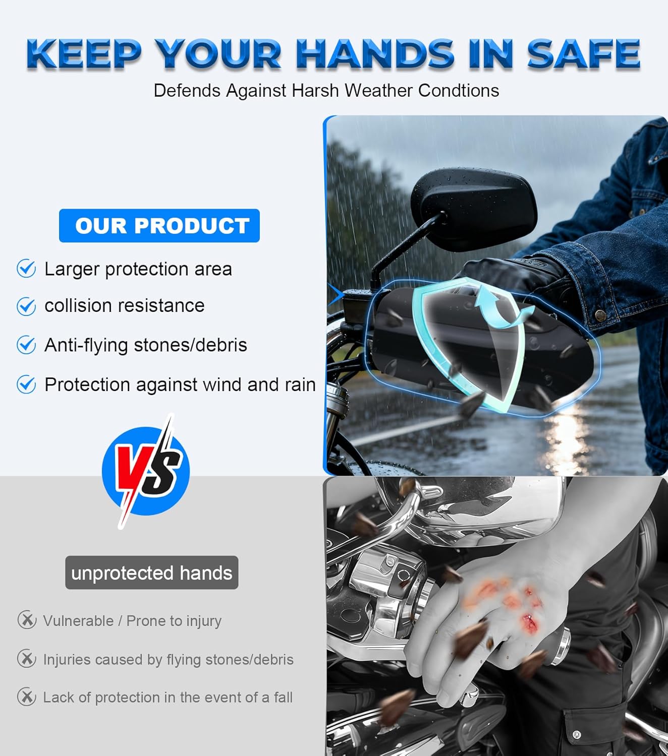 Stainless Steel Club Style Larger Handguards Compatible with Harley Street Glide,Road Glide,Road King,Electra Glide,Softail,Dyna,Sportster 1996-2025,for Hydraulic Clutch&Cable Clutch Style