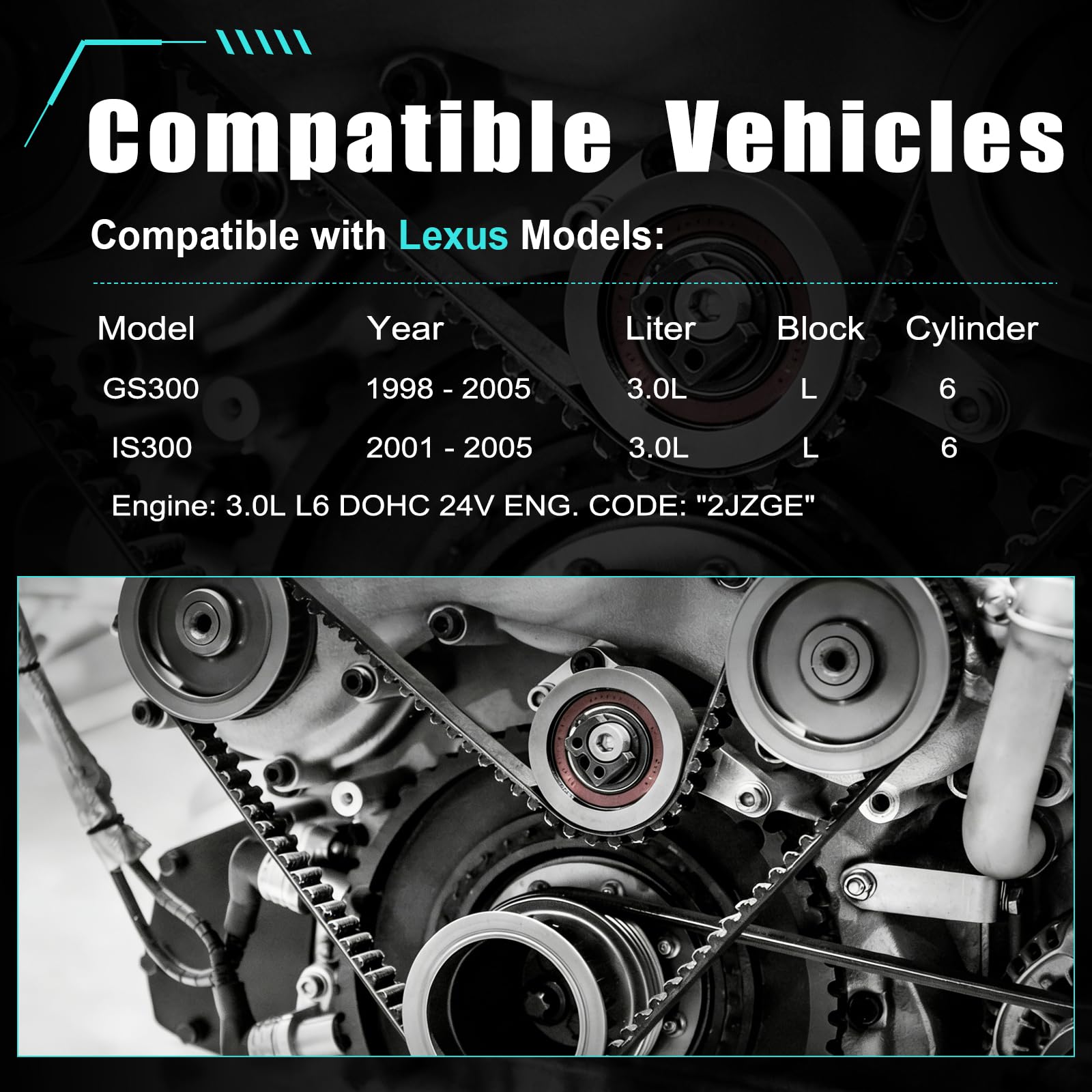 TKT-031 Kit de correa de distribución de motor con bomba de agua para Lexus GS300 1998-2005, para Lexus IS300 2001-2005 - 3.0L DOHC 2JZGE [Reemplaza OE: TCKWP215 TKT031]