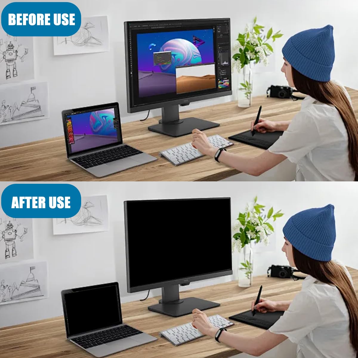 TBLOTYD Hanging Privacy Film, Anti-Blue Light Spy Screen Protector, Anti-Privacy Filter Widescreen Computer Protective Cover,