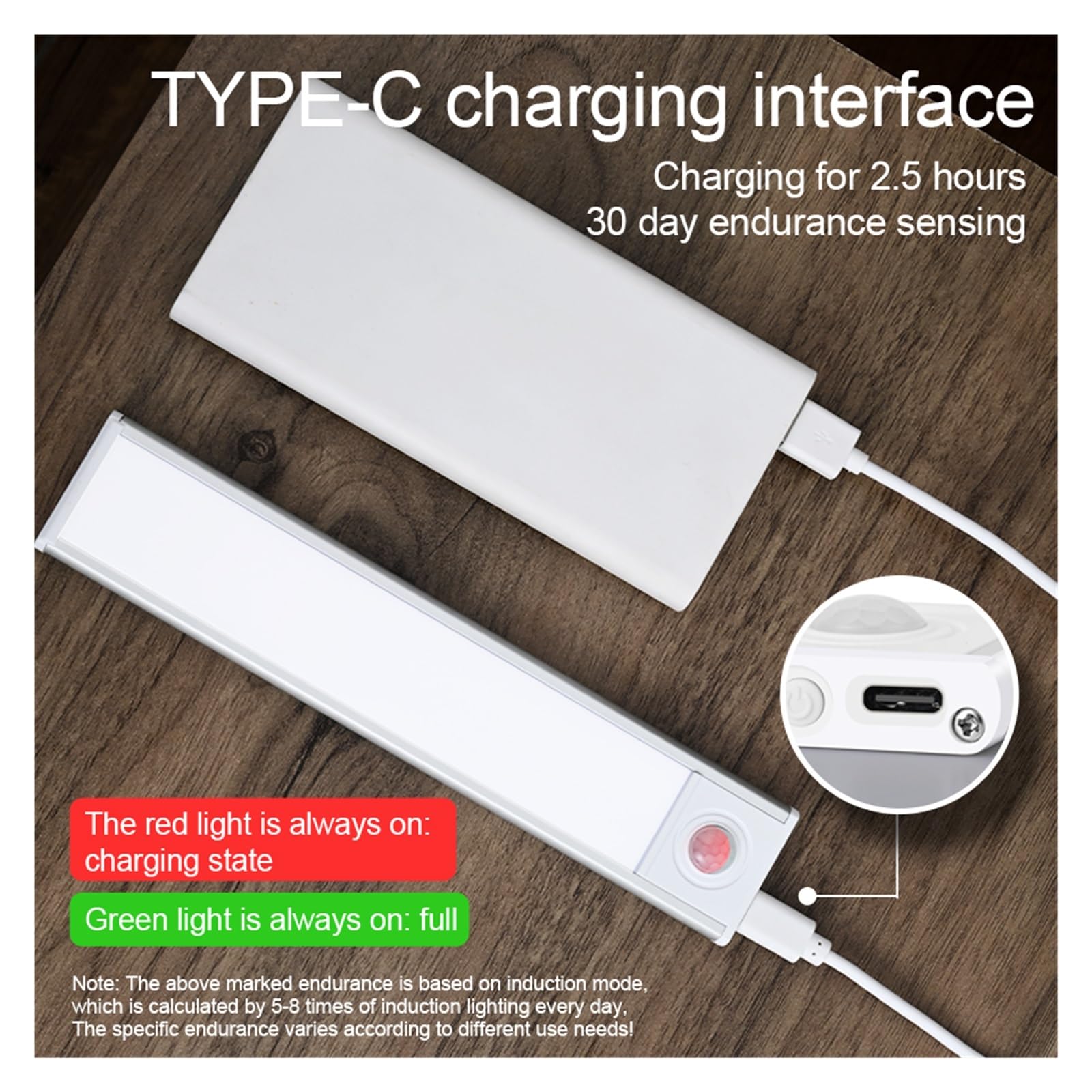 LED Ultra Sottile Luce Notturna Sensore Di Movimento Illuminazione For Armadietto Da Cucina Armadio Lampada Magnetica Ricaricabile USB Wireless Rilevatore Di Movimento(Silver,40cm)