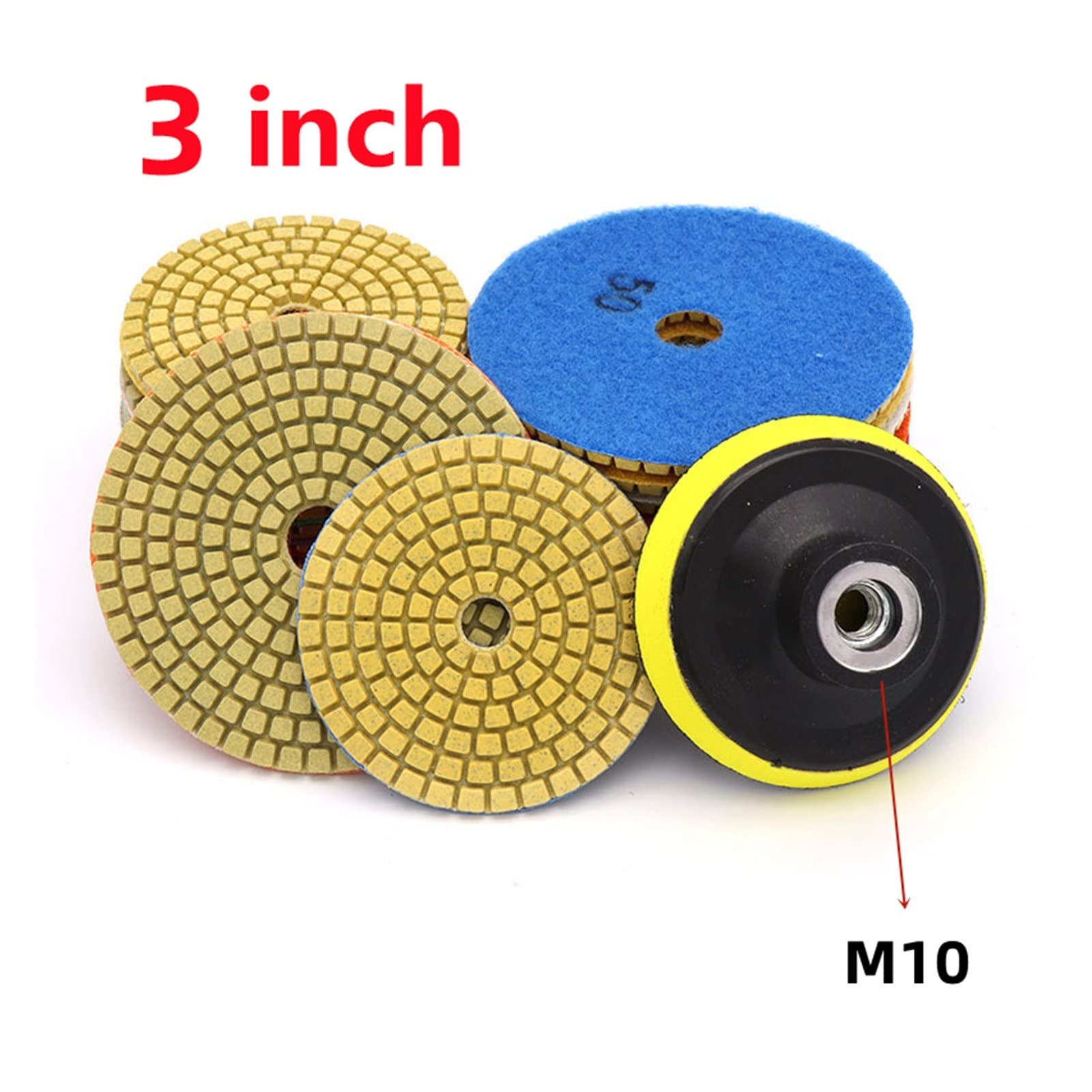 Diamant-Schleifblatt, M10/M14 Diamant-Polierpads-Set, 3/4 Zoll, 80/100 mm, nass/trocken, for Granit, Stein, Beton, Marmor, Polieren, Schleifscheiben-Set(M10 3 inch 11pcs)