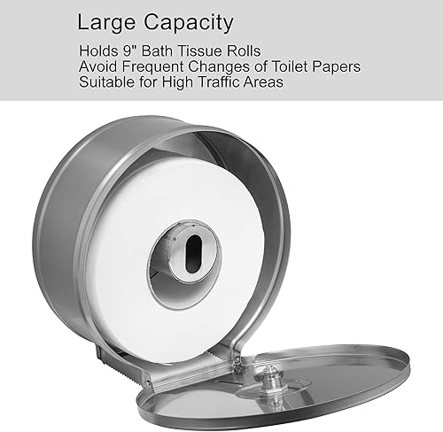 Miniatura 10 de Dispensador comercial de papel higiénico jumbo, soporte de pared de acero inoxidable de 9 pulgadas, dispensador de pañuelos de baño con llave de