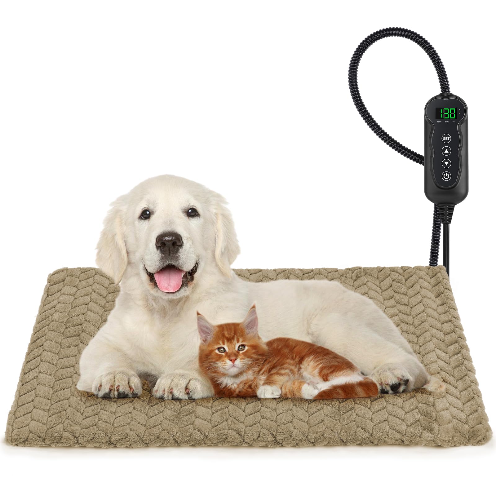 GASUR Heated Cat Bed, Waterproof Cat Heating Pad Indoor w/Timer, Temp Adjustable Pet Heating Pads for Cats Dogs, Auto Power-Off, Cats Warming Bed w/Remove Washable Cover, Anti-Chew,28''x20'',Medium