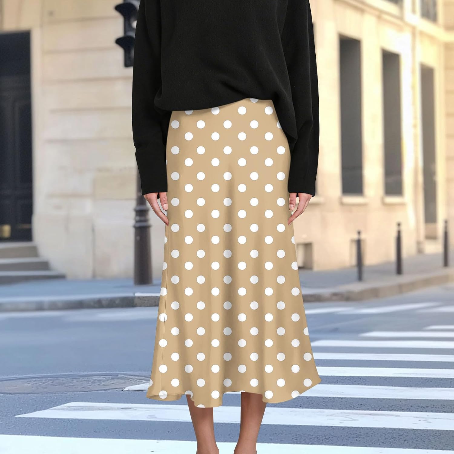 Polka Dot Skirt for Women High Waisted Long Flowy Skirt Wedding Cocktail Party Maxi Skirts Casual a Line Flare Skirts