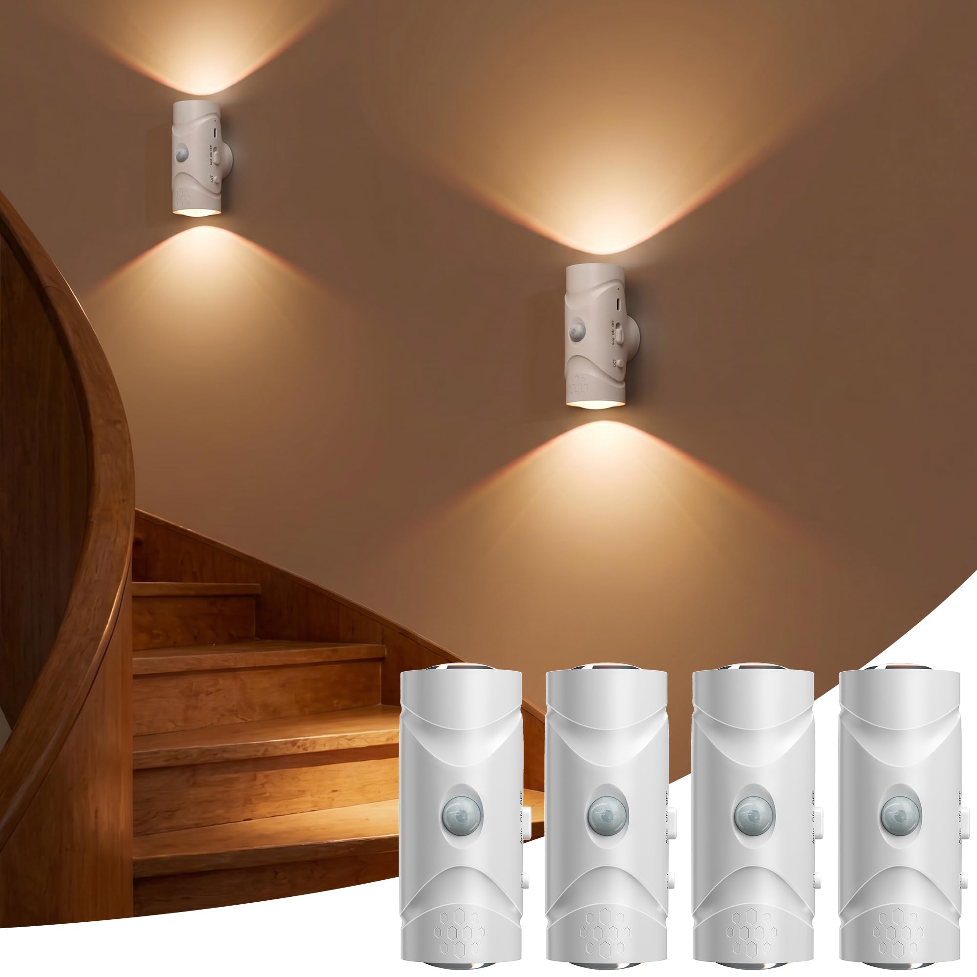 LED Nachtlicht mit Bewegungsmelder, Magnetisch Typ-C Aufladbar Treppenbeleuchtung Innen, 3000K-6500K Dimmbar 3 Modi (AUTO/AUS/EIN), 20H Dauerlicht Ohne Bohren Wandleuchte, für Innen, Aussen (4)