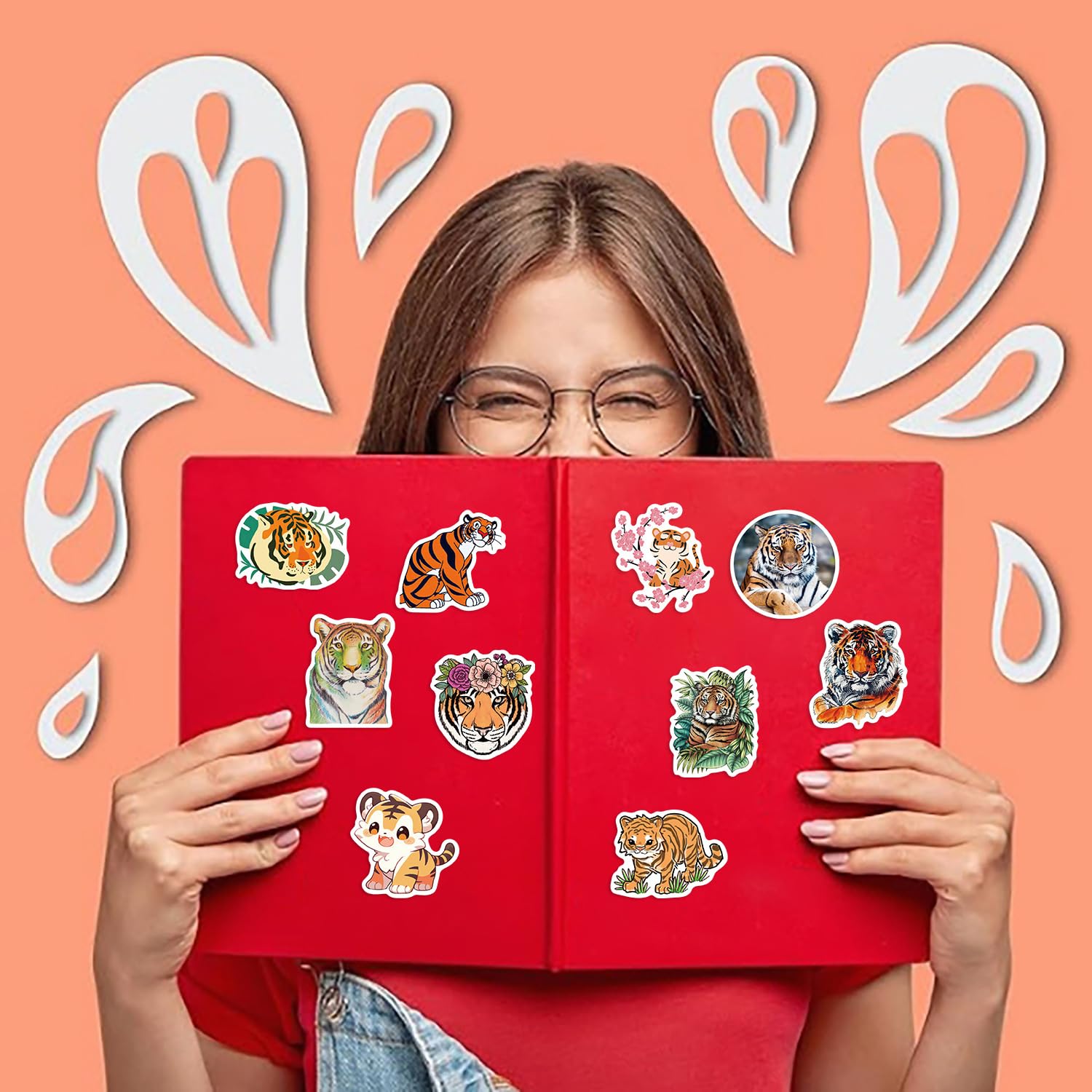 Bric dodo 50Pcs Tiger Stickers, Orange and Black, Waterproof, PVC, Cartoon, Laptop, Car, Skateboard, Suitcase, Luggage, Bike - Image 3