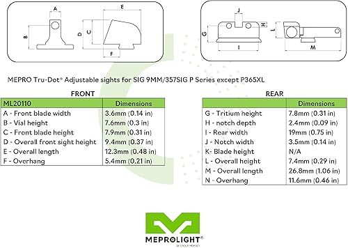 Miniatura 4 de MEPRO Tru-Dot - Miras de tritio de noche ajustables compatibles con Sig 9357 P224 225 226 228 239 320 puntos de tritio verdes, ajuste de viento