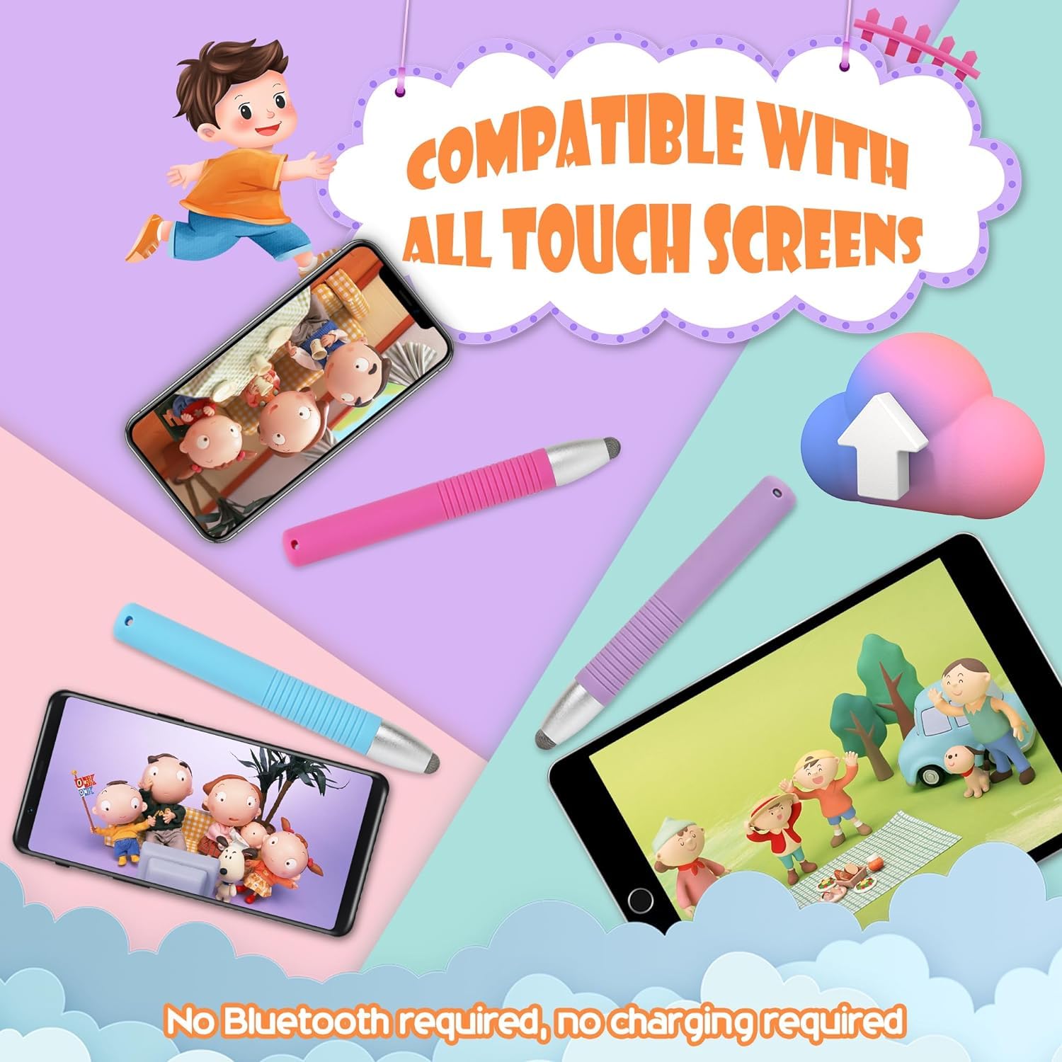 Stylet Silicone Pour Enfants - Compatible IPad, IPhone, Tablettes, Kindle - Violet, Doux Et Sécurisé Pour écrans Tactiles - 4