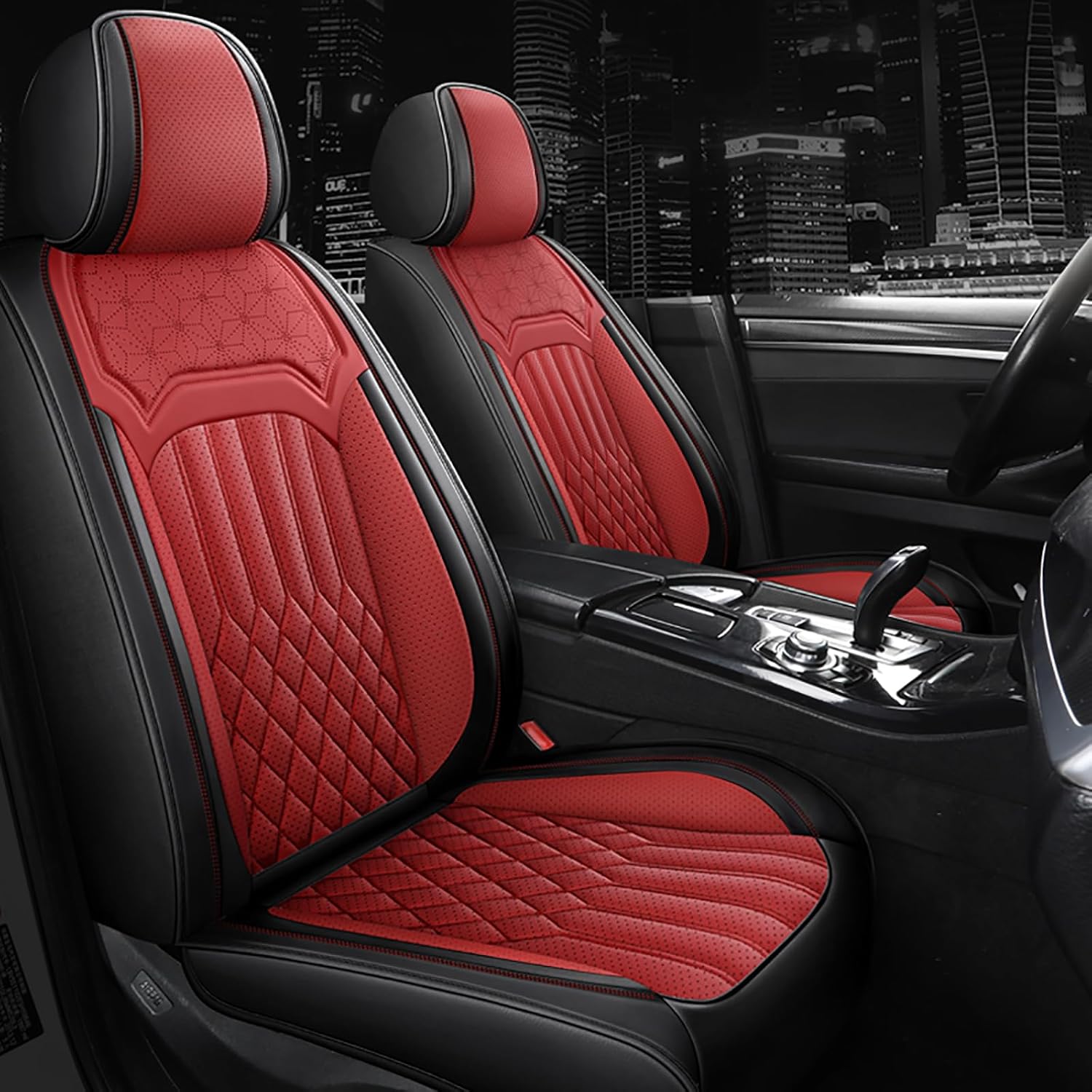 Car Seat Covers for Ford Mustang Mach-E 2021-2025, All Season Universal Leather Waterproof Breathable Seat Protectors Interior Accessories with Airbag(Black&Red,5 Seats)