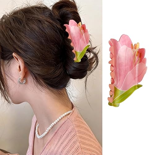 Spring Hair Claw Clips Cute Pink Tulip Hair Clips No-Slip