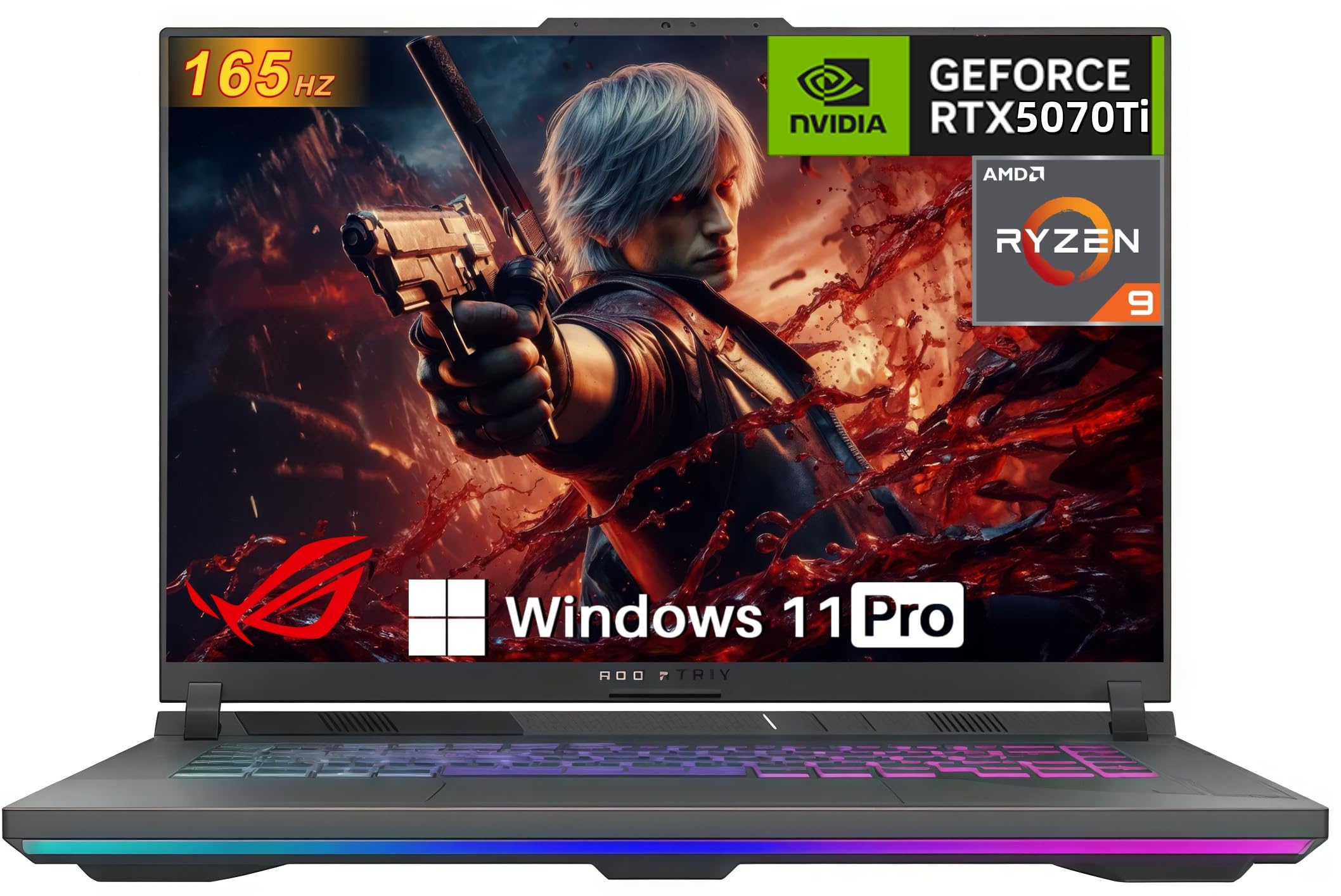 ASUS ROG Strix G16 Gaming Laptop GeForce RTX 5070Ti 8GB AMD Ryzen 9 CPU | 16 Cores / 32 Threads Up to 5.3 GHz | 16 GB DDR5 1 TB SSD | 16 inch IPS WUXGA 165Hz | RGB Keyboard | Windows 11 Pro