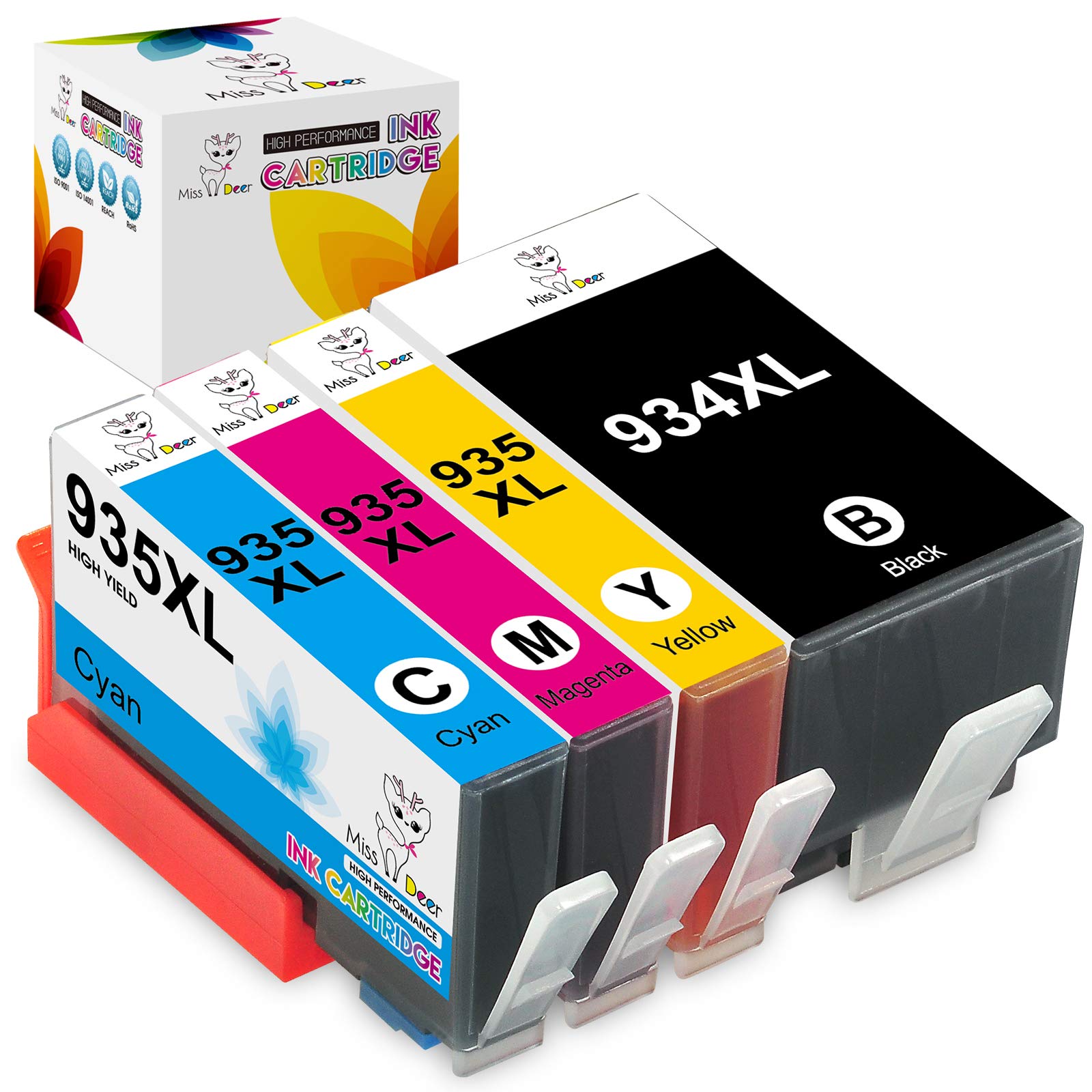 Miss Deer Compatible Ink Cartridge Replacement for 934XL 935XL Work with Officejet 6812 6815 6820 6825 Officejet Pro 6230 6830 6835 Printer (1 Black, 1 Cyan, 1 Magenta, 1 Yellow) 4 Pack