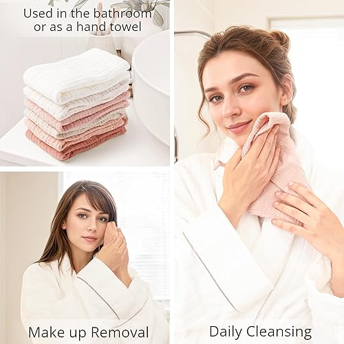 Miniatura 3 de Konssy 6 paquetes de paños faciales, paño suave para lavar la cara, toallas de algodón para la cara para piel sensible, removedor de maquillaje