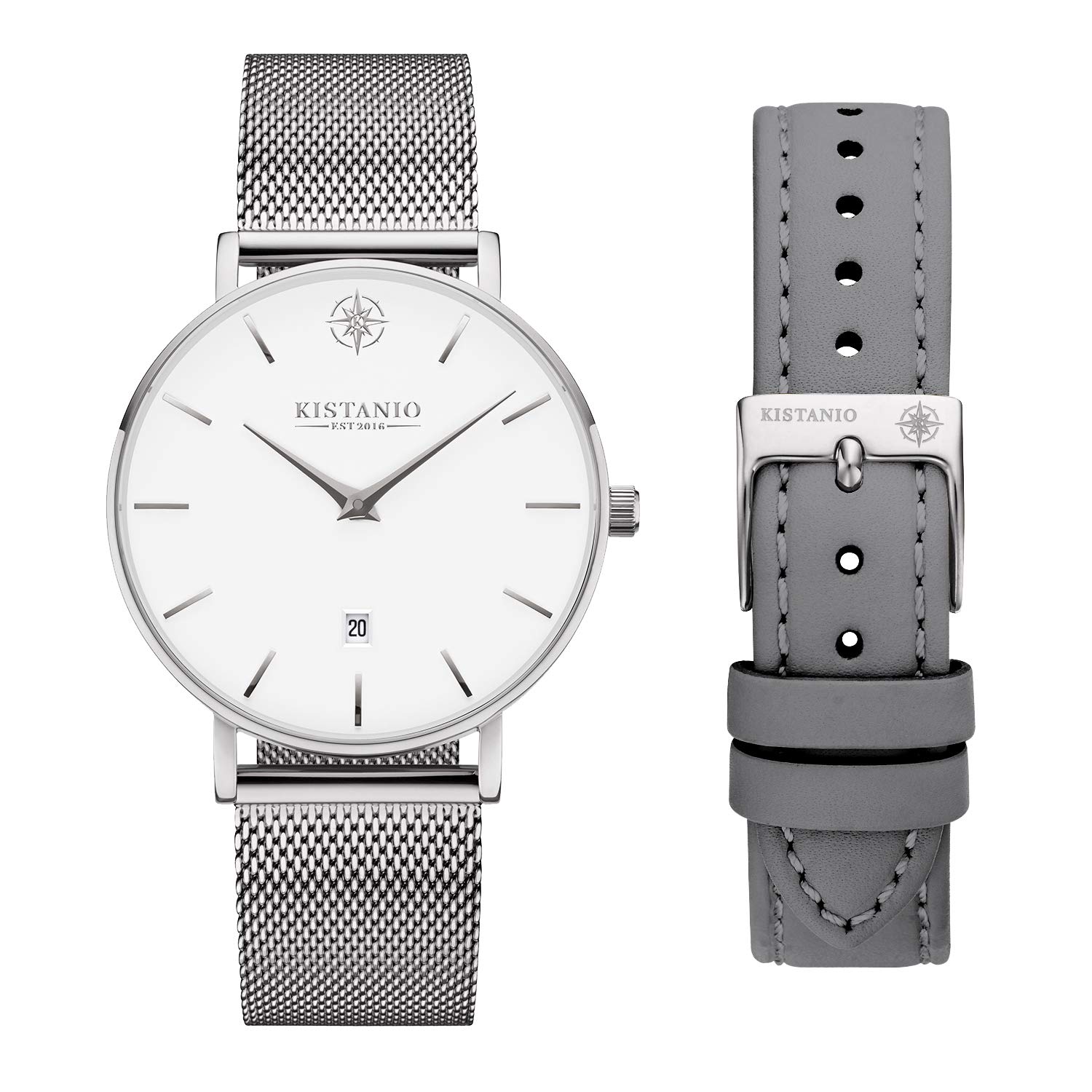 KistanioMoyen SI-WH-M-L-GR Women's Watch with Sapphire Glass and Milanese Strap + Extra Leather Strap