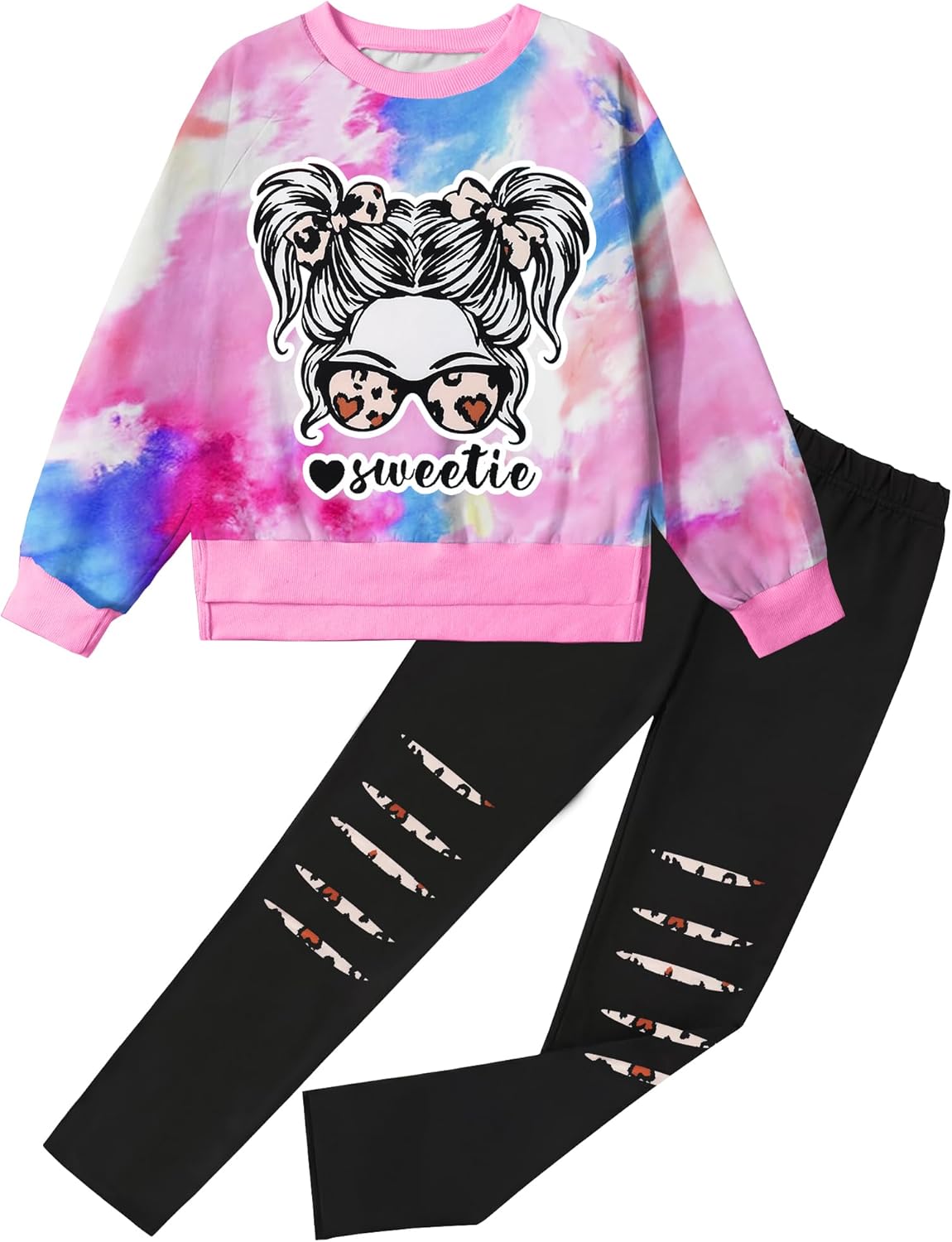 Girls Clothes Tie Dye Sweetshirt Top and Legging Pants 2PCS Girls' Clothing Sets