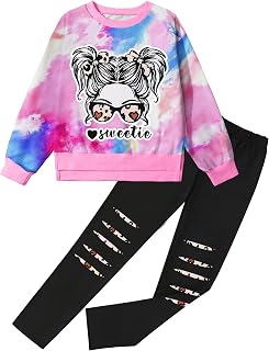 Girls Clothes Tie Dye Sweetshirt Top and Legging Pants 2PCS Girls' Clothing Sets