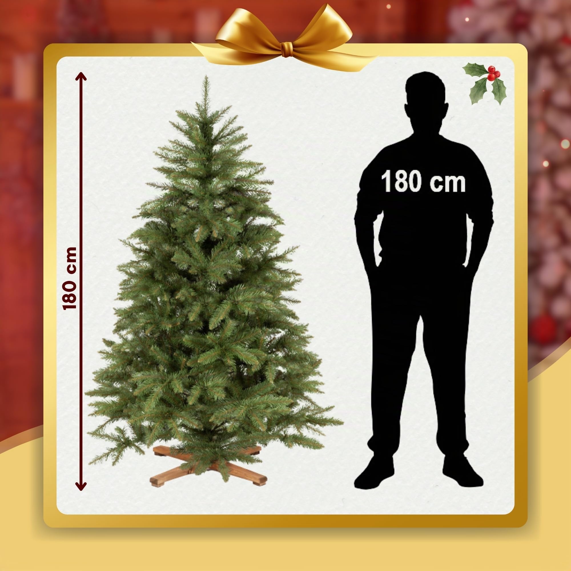 Árbol de Navidad artificial ROYAL TREES de 180 cm – Abeto escandinavo artificial, árbol de Navidad denso con 624 puntas, árbol de abeto realista grande incl. soporte de madera estable y bolsa de