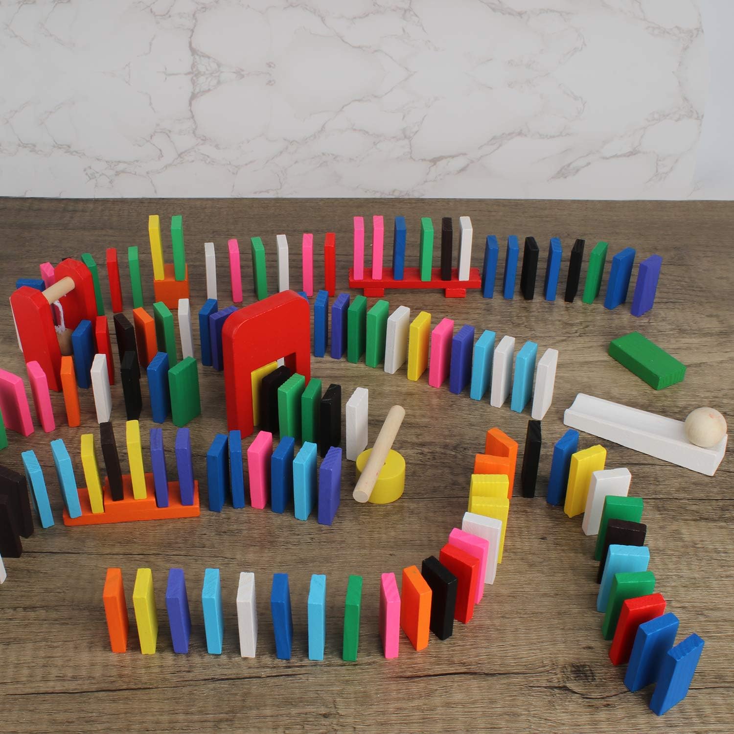 Calmado - Dominoes, 370 pcs Dominoes Set, Games/Toy Made from Wood, Family Games Domino Party Edition Set + Bag+ Instruction Manual + Accessories