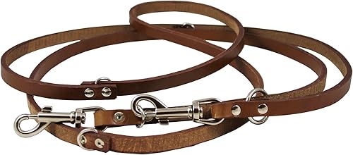 Miniatura 5 de Dogs My Love Correa de perro de cuero multifuncional europea de 6 vías, color marrón plomo Schutzhund ajustable 41"-78" de largo, 1/2" de ancho