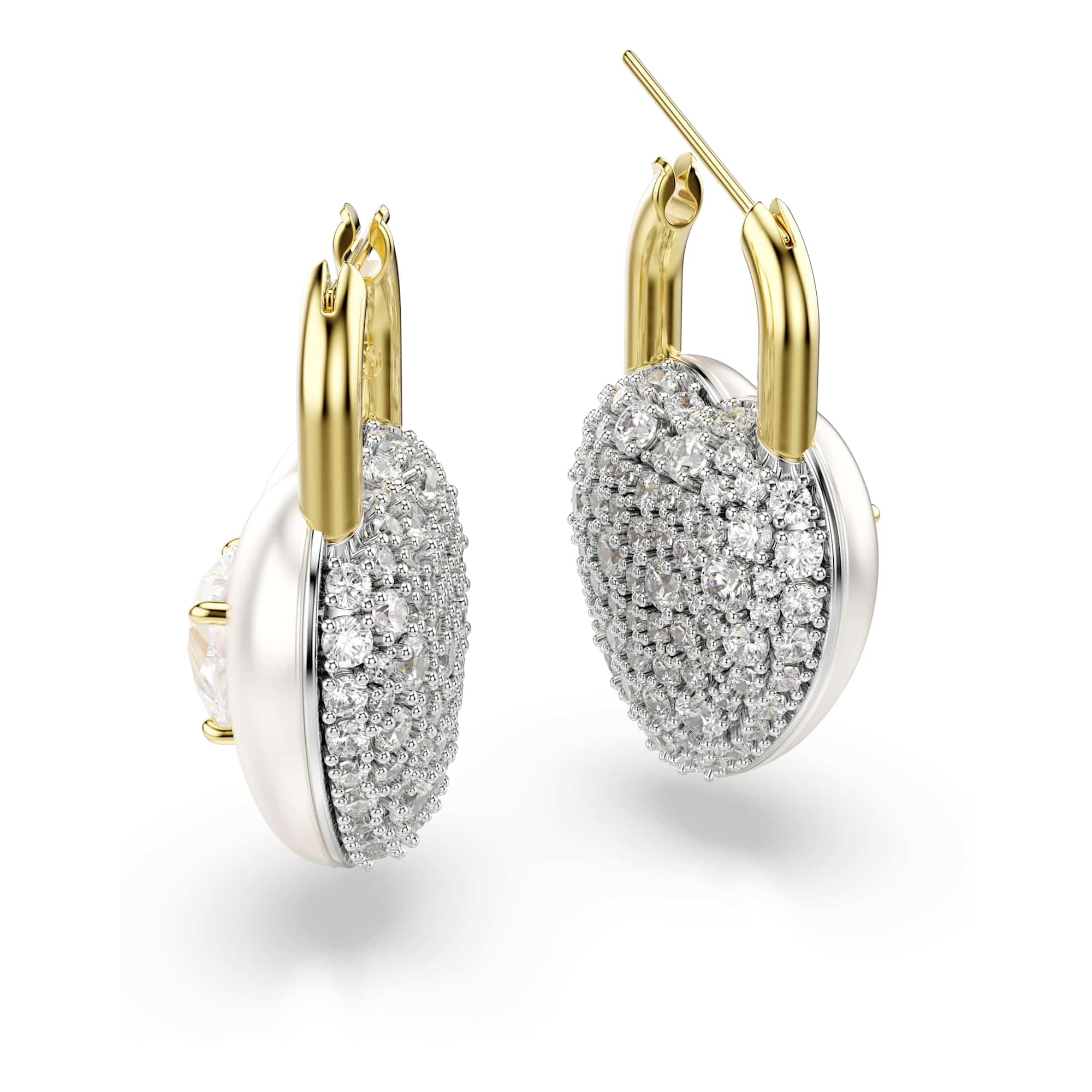 Swarovski Długie kolczyki Idyllia, Szlify różnorodne, Serce, Białe, Powłoka w odcieniu złota