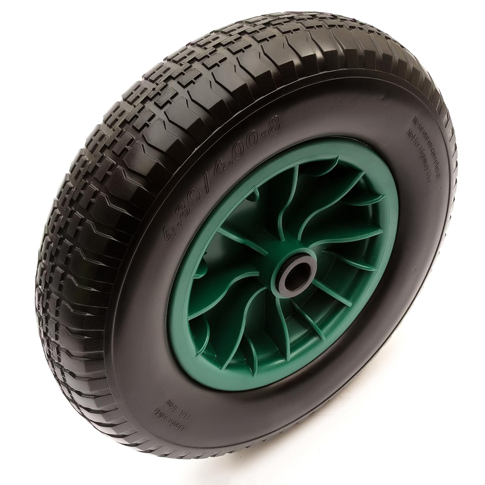 Petrolscooter Green 4.80/4.00-8 Wheel & Pu Solid Tyre 15" Puncture Proof Flat Free 12Mm, 12.7Mm, 16Mm, 20Mm, 25.4Mm Bushes Bearings Wheelbarrow Barrow Cart 150Kg Load 4.80-8 4.00-8 (25.4Mm / 1 Inch Bushes)