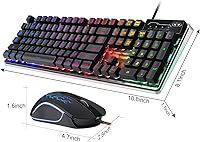 Vista 8 de Combo de teclado y mouse para juegos, teclado con retroiluminación LED RGB K1 con cable con 104 teclas para computadora, PC, teclado