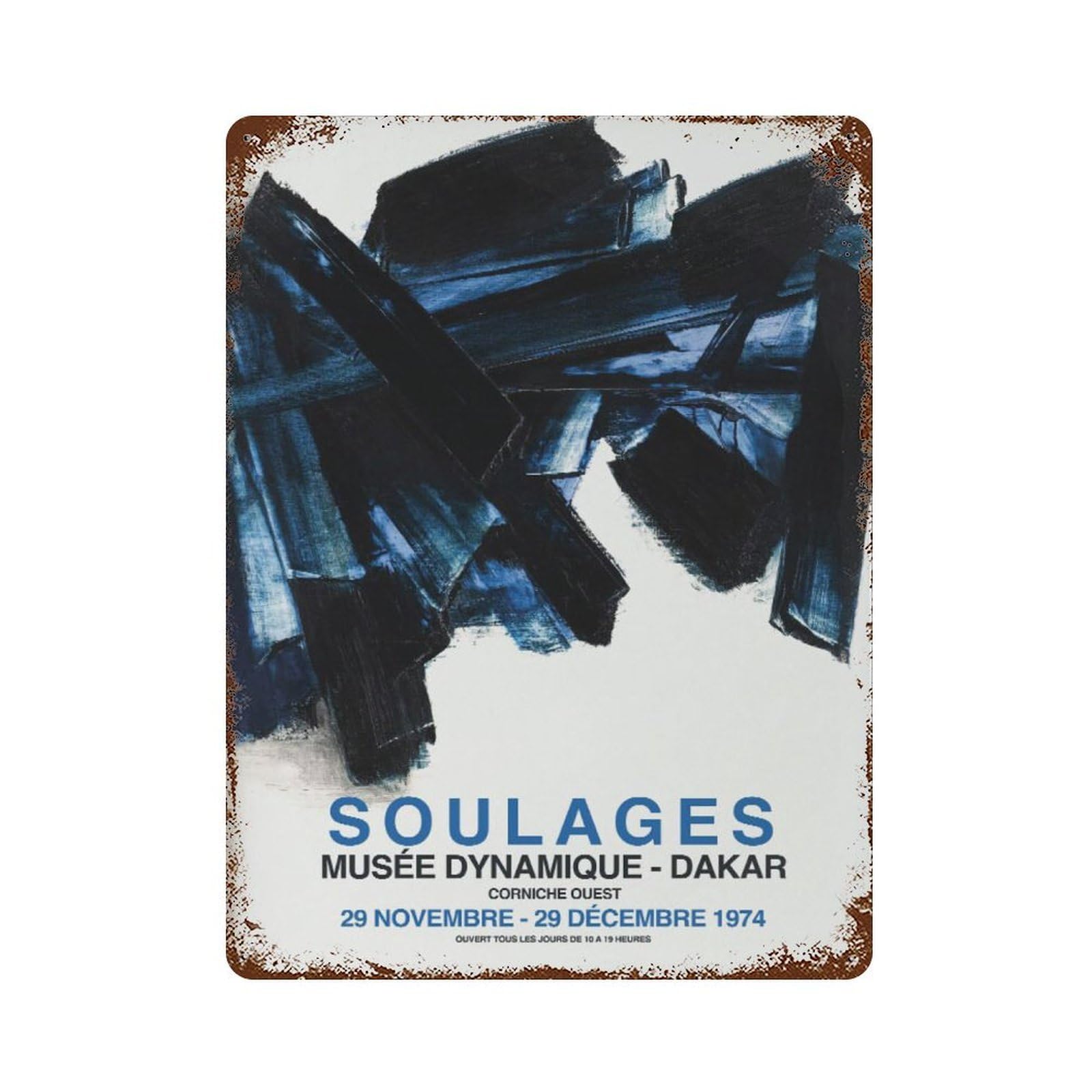 xiaoxiaoshen Soulages Exhibition Blue Colors, Abstract Gallery S Wall Decor Art Metal Tin Poster Modern Home Decor Art Home Bar Shop Decorations Vintage Sign 40x30cm