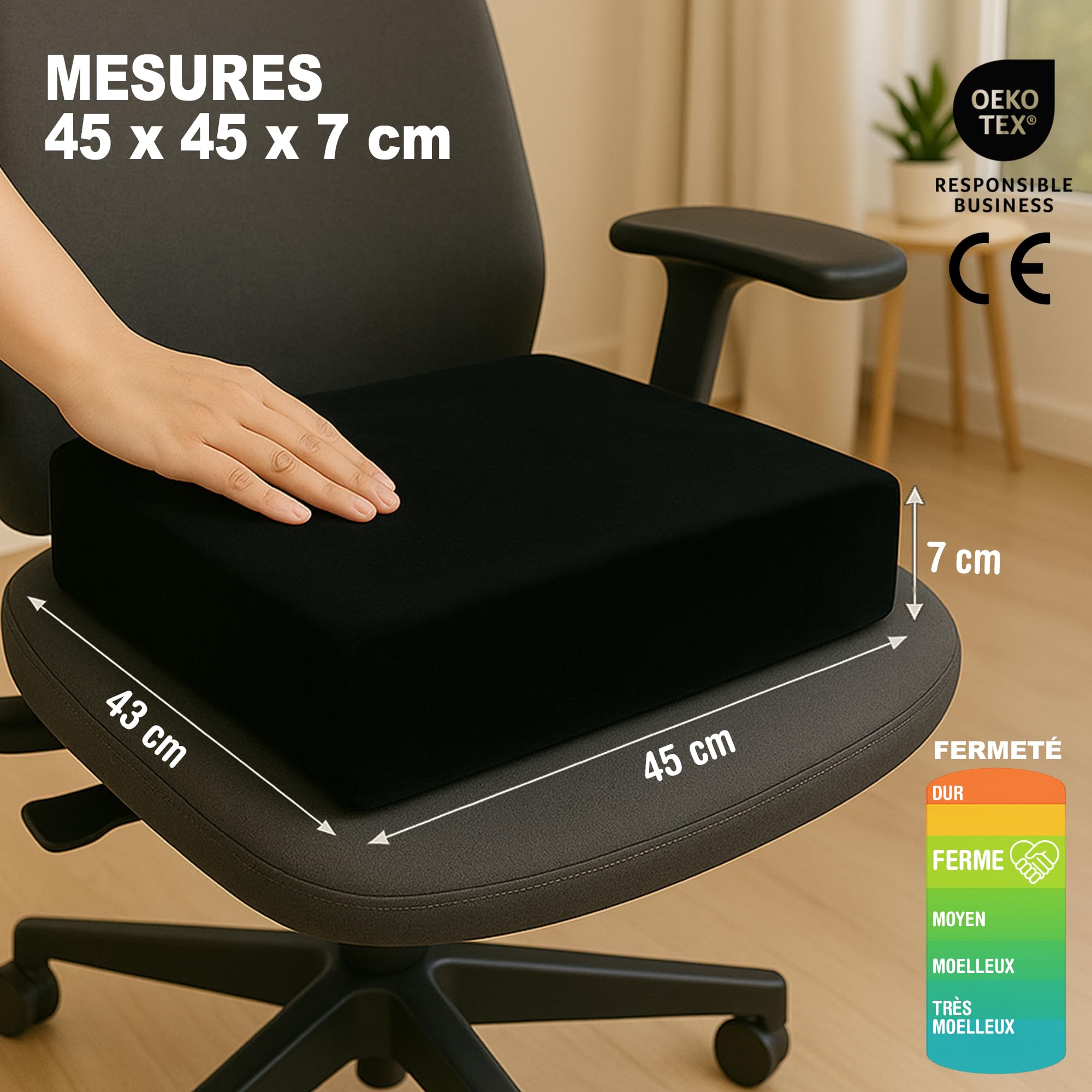 Coussin Premium en Mousse viscoélastique et Gel rafraîchissant avec 2 Housses incluses Imperméable | Grand Confort Pendant de Longues périodes d'utilisation | Coussin de Chaise de Bureau