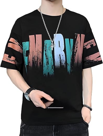 London Hills Men's Cotton Oversized Fit Casual Printed Round Neck, Oversized Longline Drop Shoulder Boho Style T-Shirt