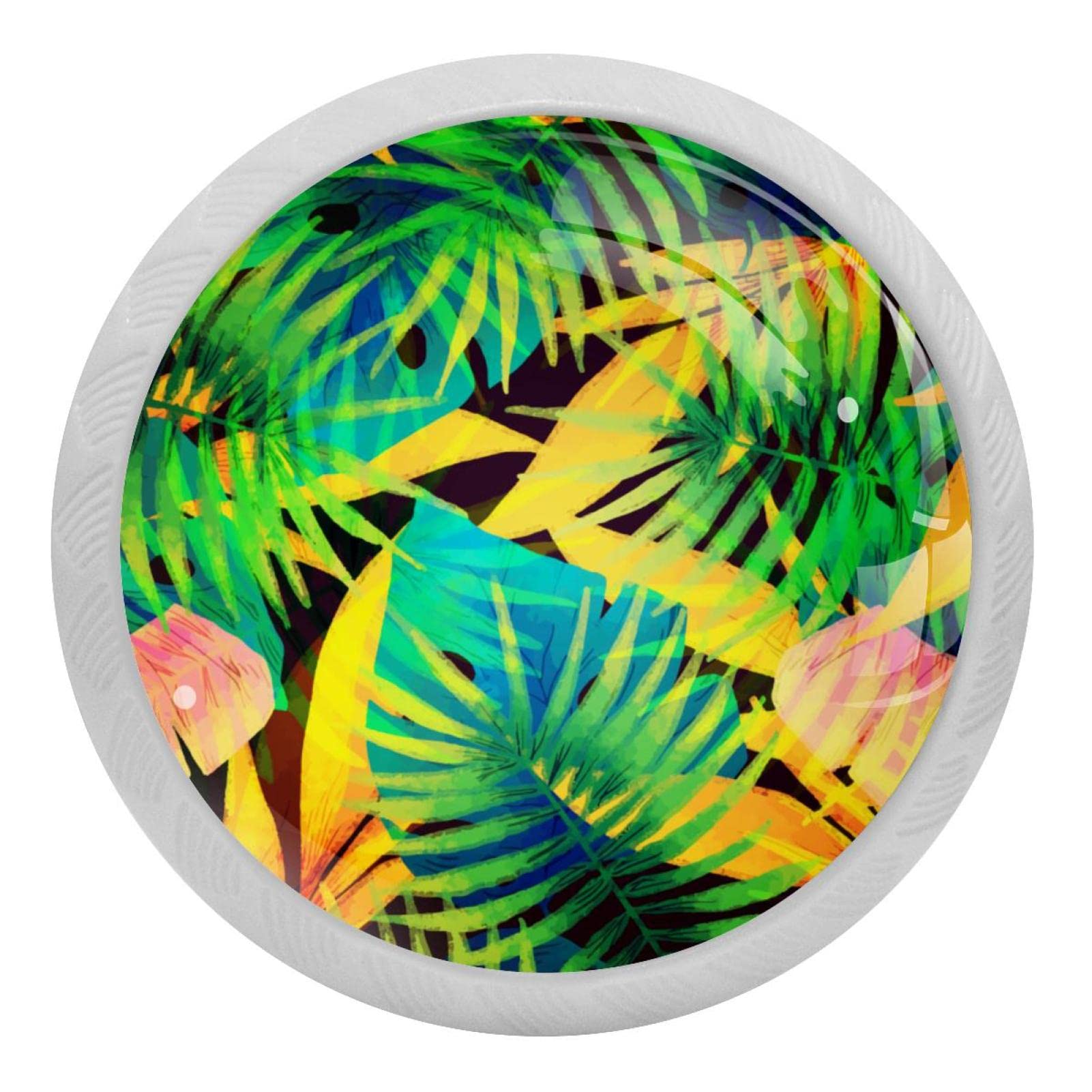 Boutons de placard ronds blancs fluorescents et poignées de tiroirs tropicales