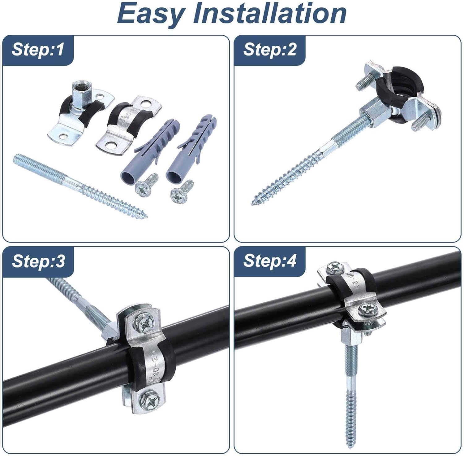 HARFINGTON 4セット スプリットリングパイプハンガー 6-5/16インチ (160mm) 亜鉛メッキ鋼板 壁天井マウント