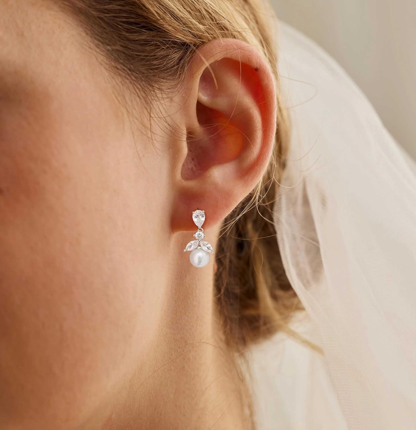 Pearl Earrings for Women Trendy - Dainty 14K Gold Plated/Silver Pearl Drop Dangle Earrings Hypoallergenic Pearls Huggie Hoop Earring Simple Wedding Earring for Brides Formal Jewelry Gifts - Image 3