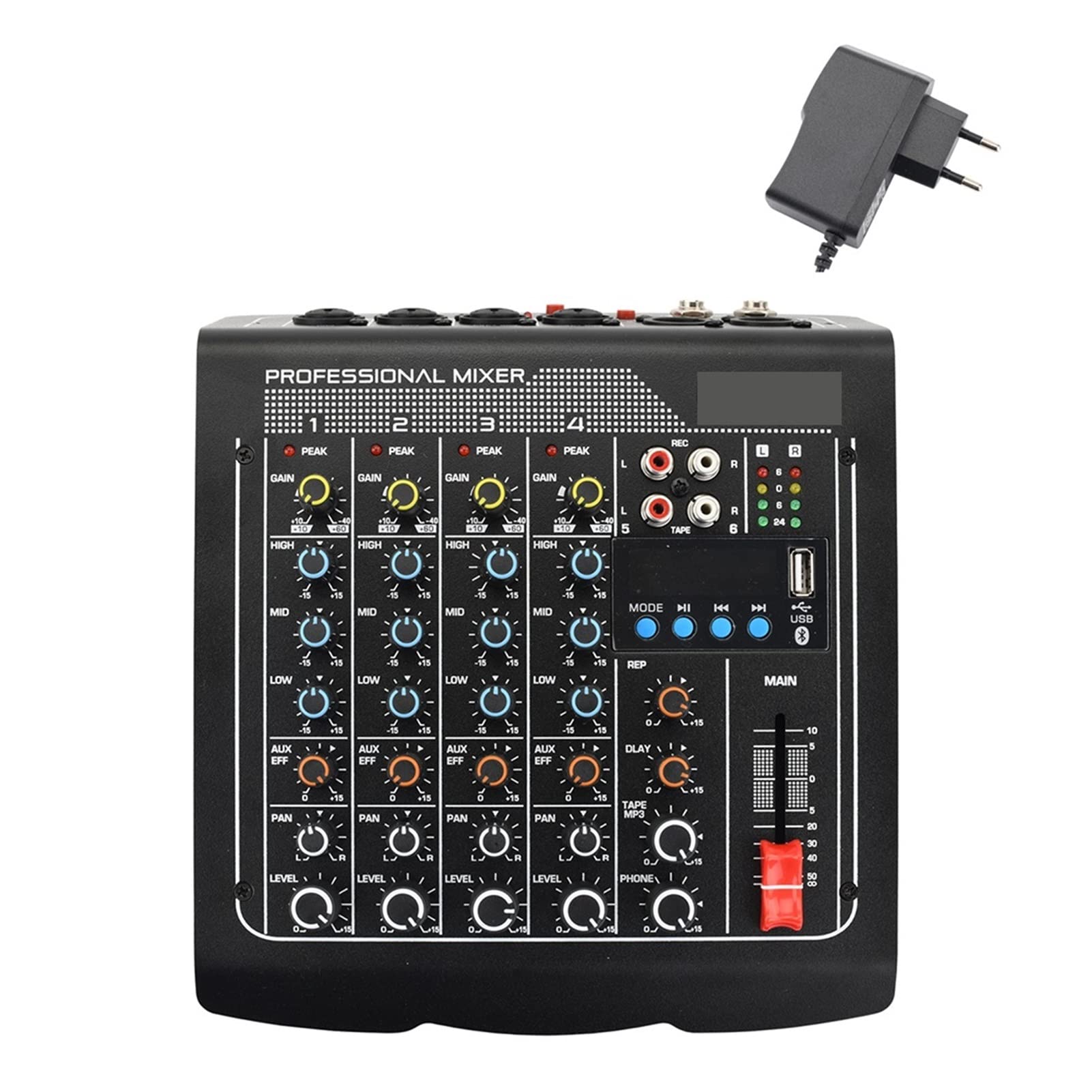 Mikser audio, Mikser audio Lomeho 4 mono 1 stereo 6 kanałowy Bluetooth USB Odtwórz rekord karaoke DJ Party School Meeting Family Church AM-AKS1